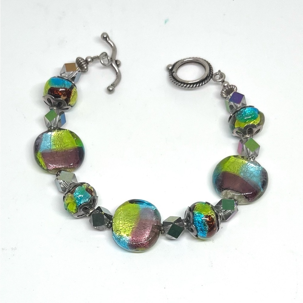 Vintage Dichoric Glass & Crystal Bead Bracelet
